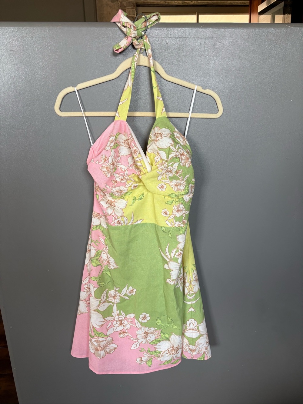 Flying Tomato Pink, Lime & Cream Floral Halter Dress NWT